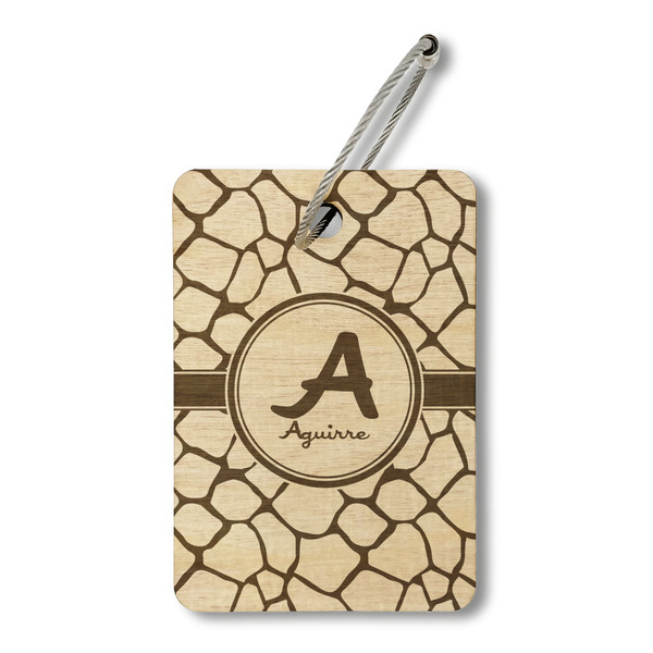 Custom Giraffe Print Wood Luggage Tag - Rectangle (Personalized)