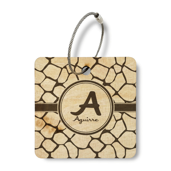 Custom Giraffe Print Wood Luggage Tag - Square (Personalized)