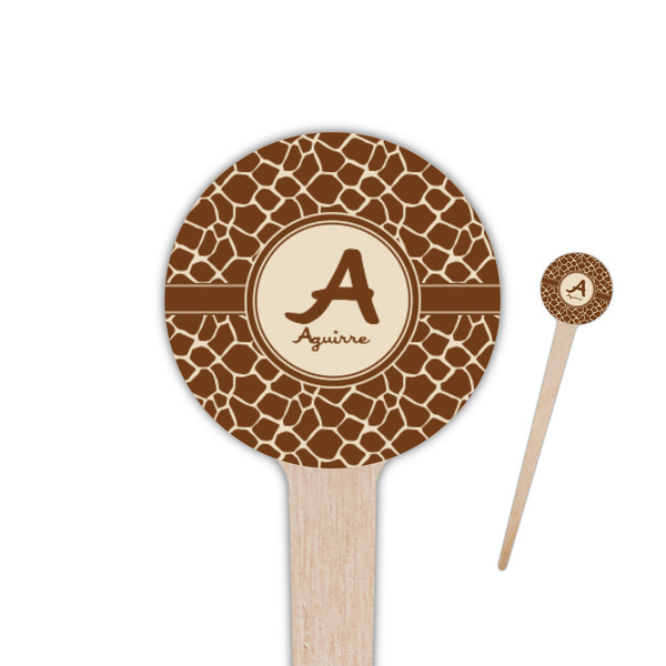 Custom Giraffe Print 4" Round Wooden Food Picks - Single Sided (Personalized)