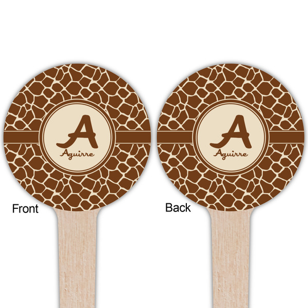 Giraffe Print Wooden 4" Food Pick - Round - Double Sided - Front & Back