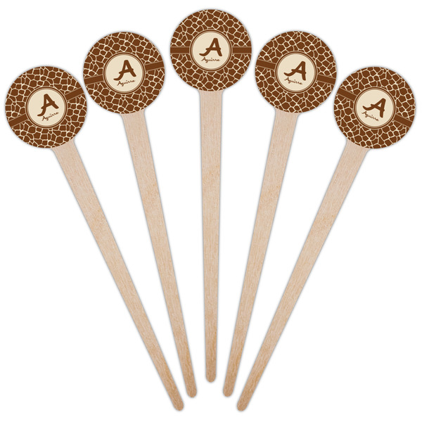 Giraffe Print Wooden 4" Food Pick - Round - Fan View