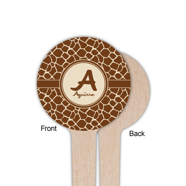 Giraffe Print Wooden 4" Food Pick - Round - Single Sided - Front & Back