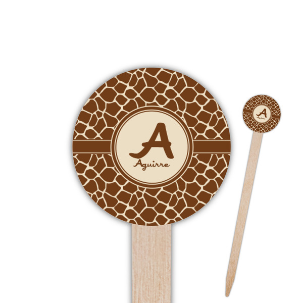 Custom Giraffe Print 6" Round Wooden Food Picks - Single Sided (Personalized)