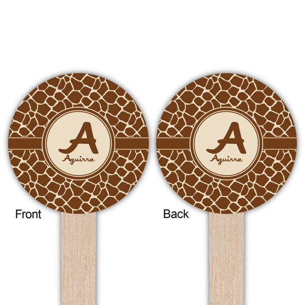 Giraffe Print Wooden 6" Food Pick - Round - Double Sided - Front & Back