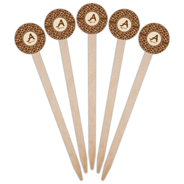 Giraffe Print Wooden 6" Food Pick - Round - Fan View