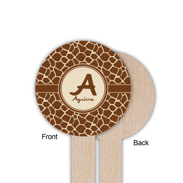 Giraffe Print Wooden 6" Food Pick - Round - Single Sided - Front & Back