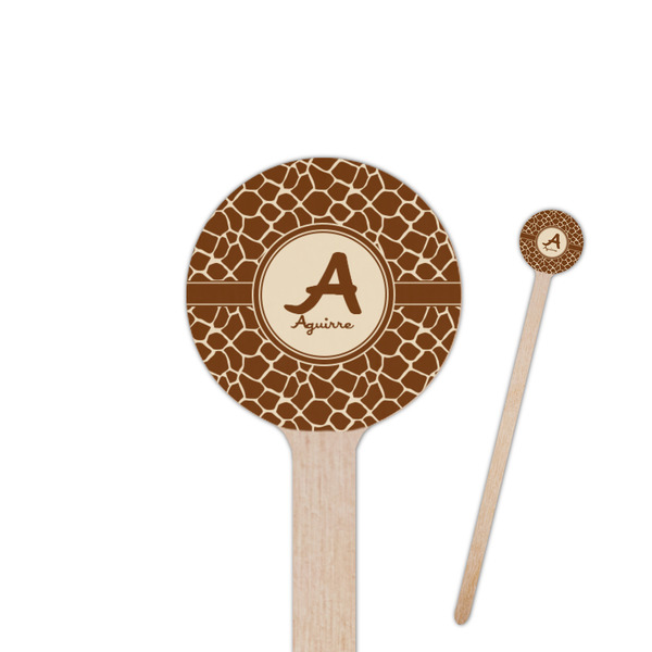 Custom Giraffe Print 7.5" Round Wooden Stir Sticks - Single Sided (Personalized)