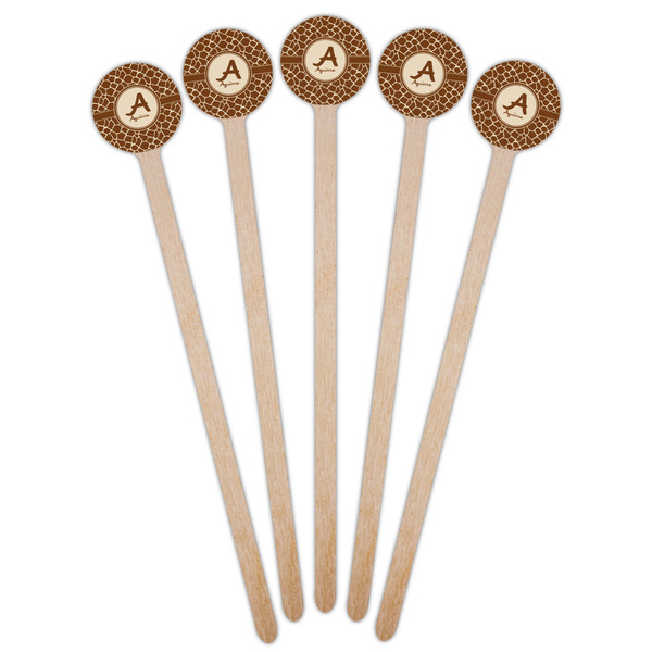 Giraffe Print Wooden 7.5" Stir Stick - Round - Fan View