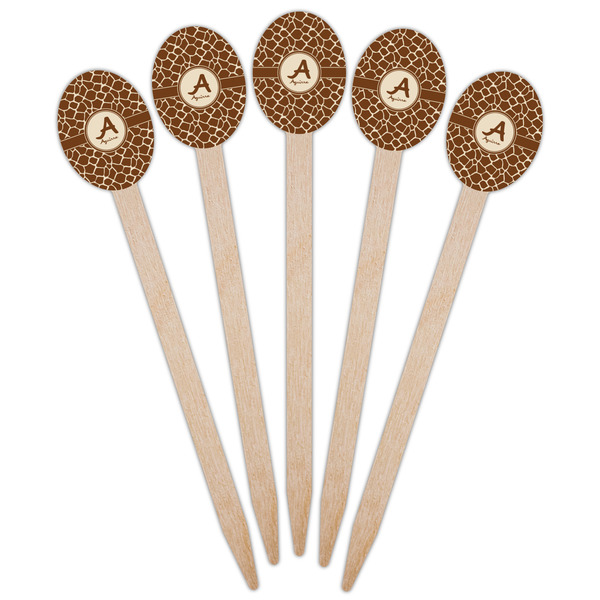 Giraffe Print Wooden Food Pick - Oval - Fan View