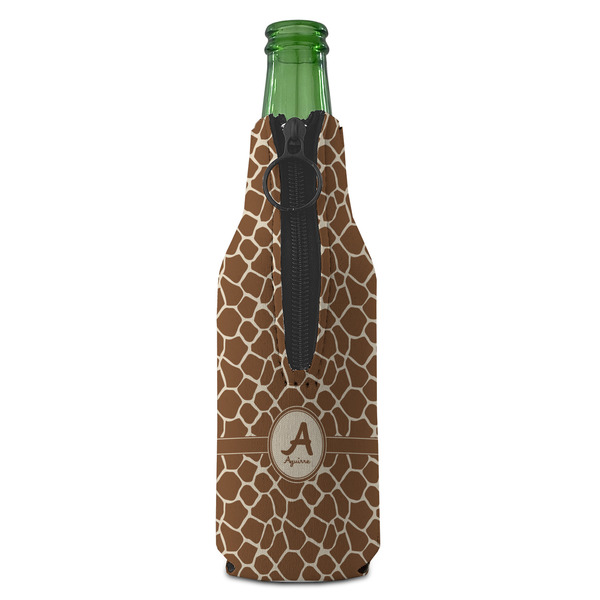Giraffe Print Zipper Bottle Cooler - BACK (bottle)