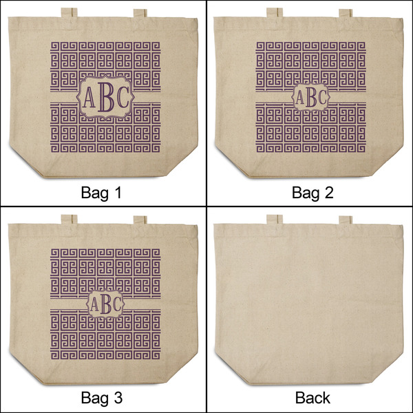 Greek Key 3 Reusable Cotton Grocery Bags - Front & Back View
