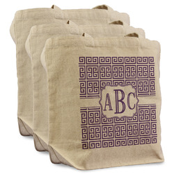 Greek Key Reusable Cotton Grocery Bags - Set of 3 (Personalized)