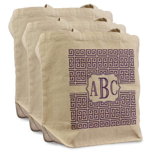 Custom Greek Key Reusable Cotton Grocery Bags - Set of 3 (Personalized)