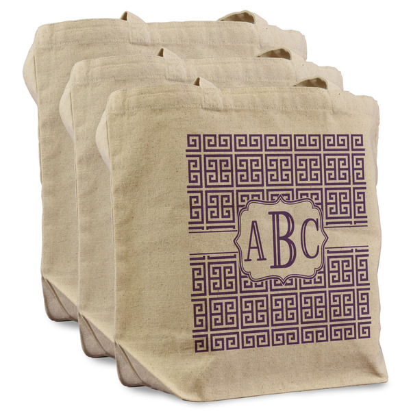 Greek Key 3 Reusable Cotton Grocery Bags - Front View
