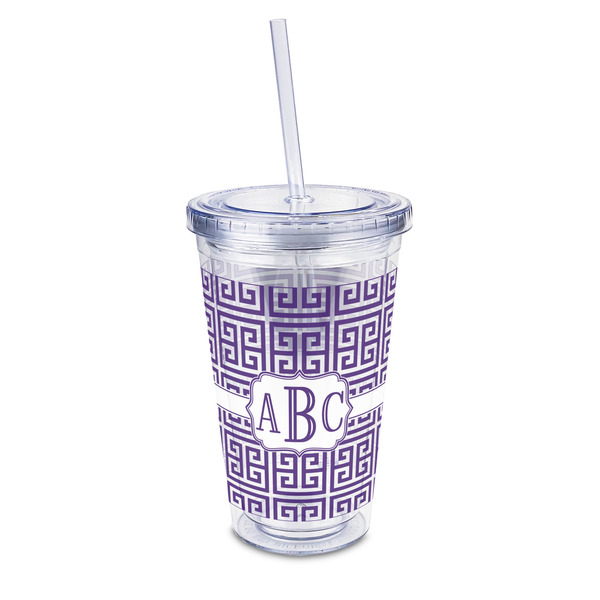 Custom Greek Key 16oz Double Wall Acrylic Tumbler with Lid & Straw - Full Print (Personalized)