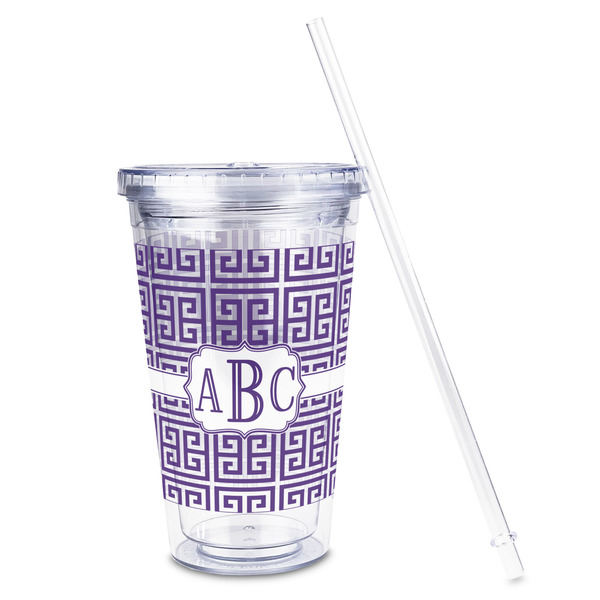Greek Key Acrylic Tumbler - Full Print - Front straw out