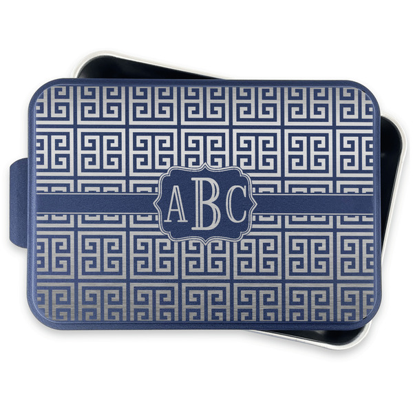 Greek Key Aluminum Baking Pan - Navy Lid - FRONT w/lid off