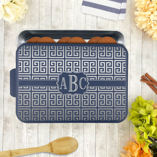Greek Key Aluminum Baking Pan - Navy Lid - LIFESTYLE