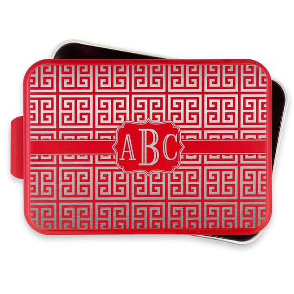 Greek Key Aluminum Baking Pan - Red Lid - FRONT w/lif off