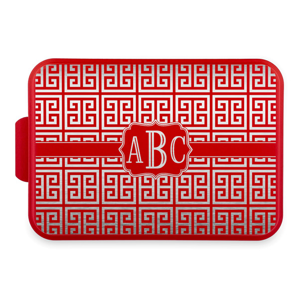 Custom Greek Key Aluminum Baking Pan with Red Lid (Personalized)