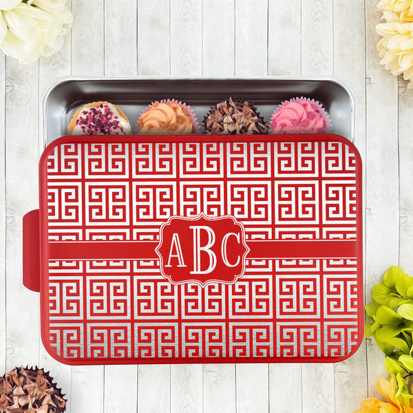 Greek Key Aluminum Baking Pan - Red Lid - LIFESTYLE