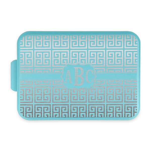 Custom Greek Key Aluminum Baking Pan with Teal Lid (Personalized)