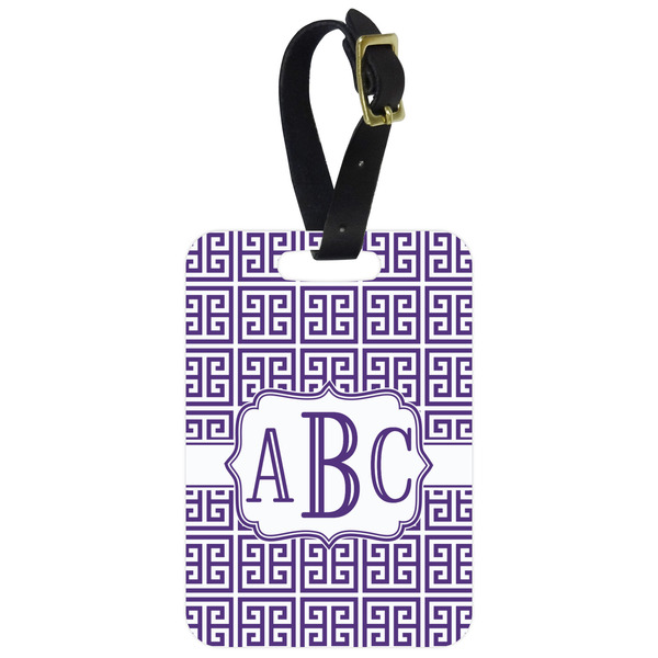Custom Greek Key Metal Luggage Tag w/ Monogram