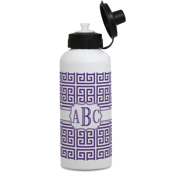 Custom Greek Key Water Bottles - Aluminum - 20 oz - White (Personalized)