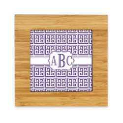 Greek Key Bamboo Trivet with Ceramic Tile Insert (Personalized)