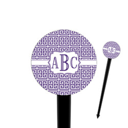 Greek Key 4" Round Plastic Food Picks - Black - Single Sided (Personalized)