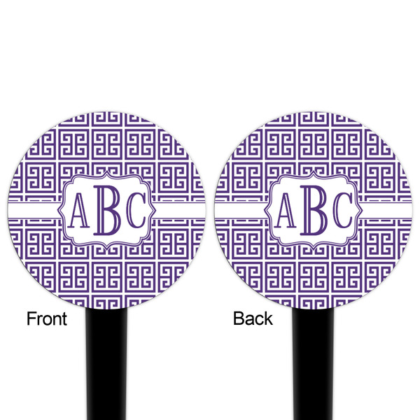 Greek Key Black Plastic 4" Food Pick - Round - Double Sided - Front & Back