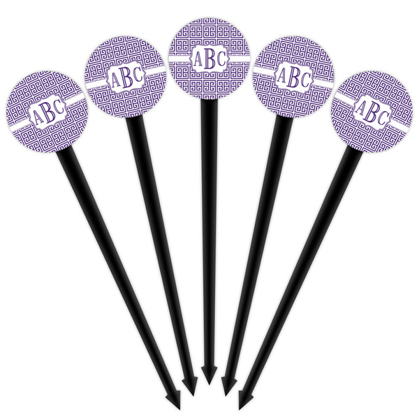 Greek Key Black Plastic 4" Food Pick - Round - Fan View