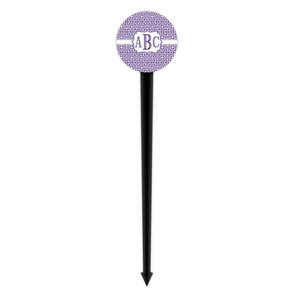 Greek Key Black Plastic 4" Food Pick - Round - Single Pick