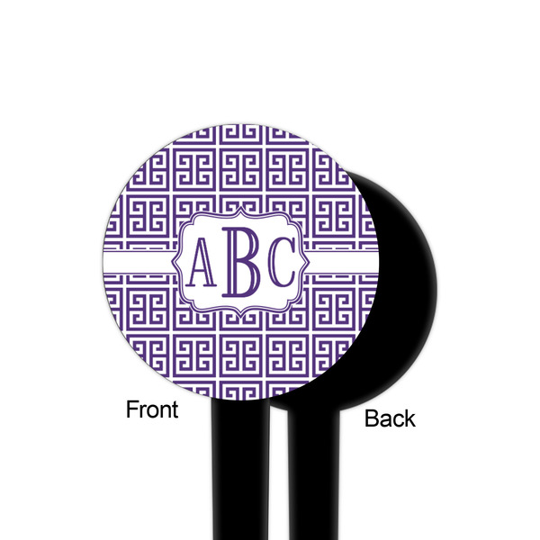 Greek Key Black Plastic 4" Food Pick - Round - Single Sided - Front & Back