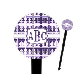 Greek Key 6" Round Plastic Food Picks - Black - Double Sided (Personalized)