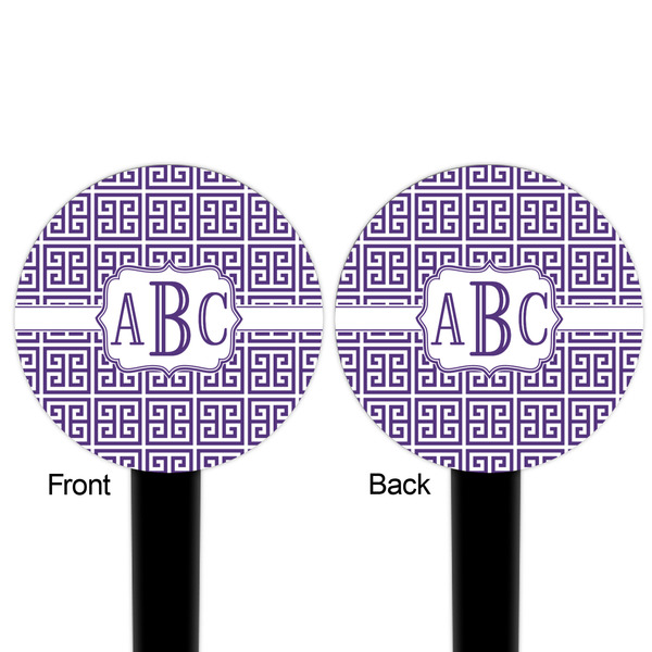 Greek Key Black Plastic 6" Food Pick - Round - Double Sided - Front & Back