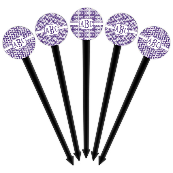 Greek Key Black Plastic 6" Food Pick - Round - Fan View