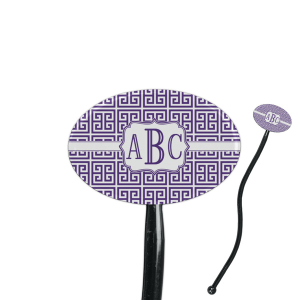 Custom Greek Key 7" Oval Plastic Stir Sticks - Black - Single Sided (Personalized)