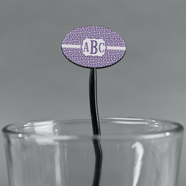 Greek Key Black Plastic 7" Stir Stick - Oval - Main