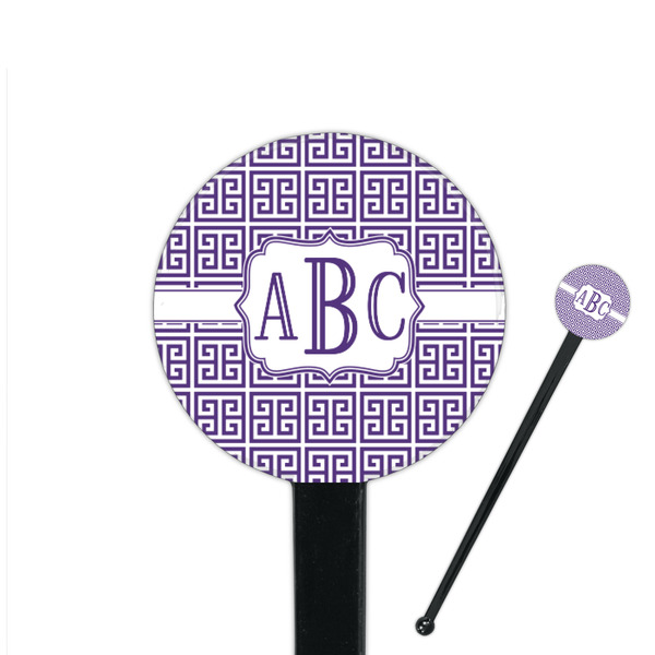 Custom Greek Key 7" Round Plastic Stir Sticks - Black - Single Sided (Personalized)