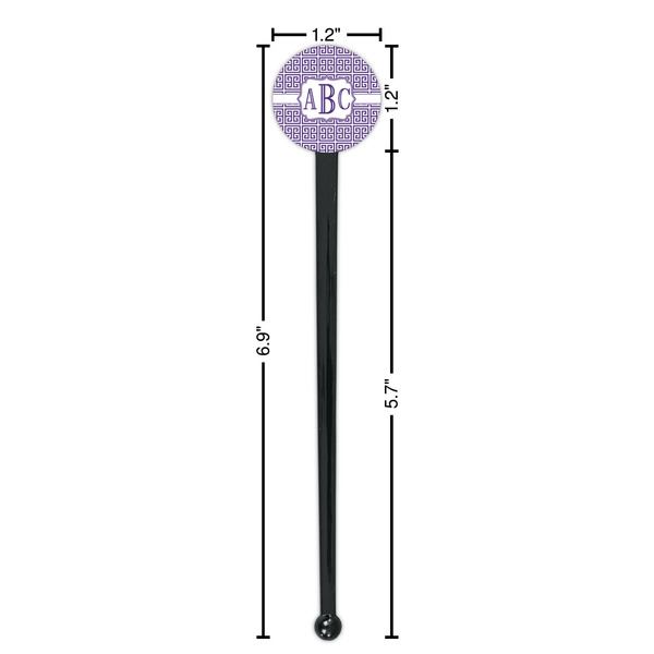 Greek Key Black Plastic 7" Stir Stick - Round - Dimensions