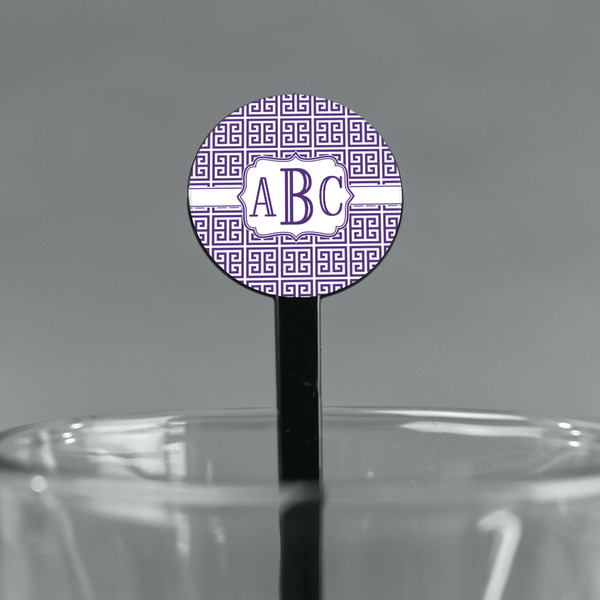 Greek Key Black Plastic 7" Stir Stick - Round - Main