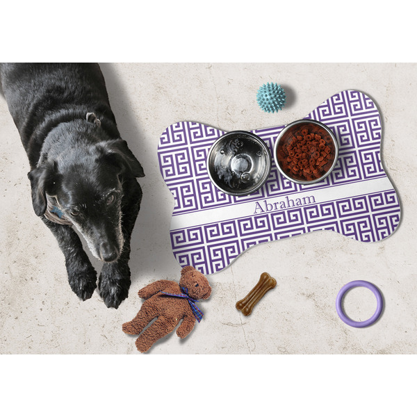 Greek Key Bone Shaped Mat w/ Food & Water