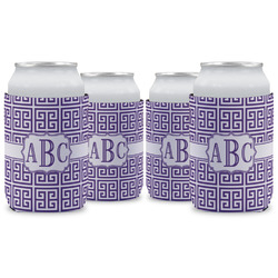 Greek Key Can Cooler (12 oz) - Set of 4 w/ Monograms