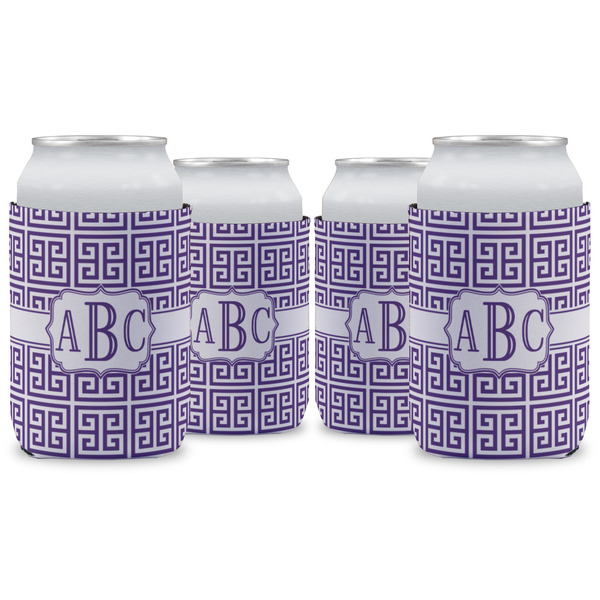 Custom Greek Key Can Cooler (12 oz) - Set of 4 w/ Monograms
