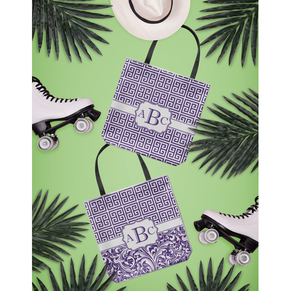 Greek Key Canvas Tote Lifestyle Front and Back- 13x13