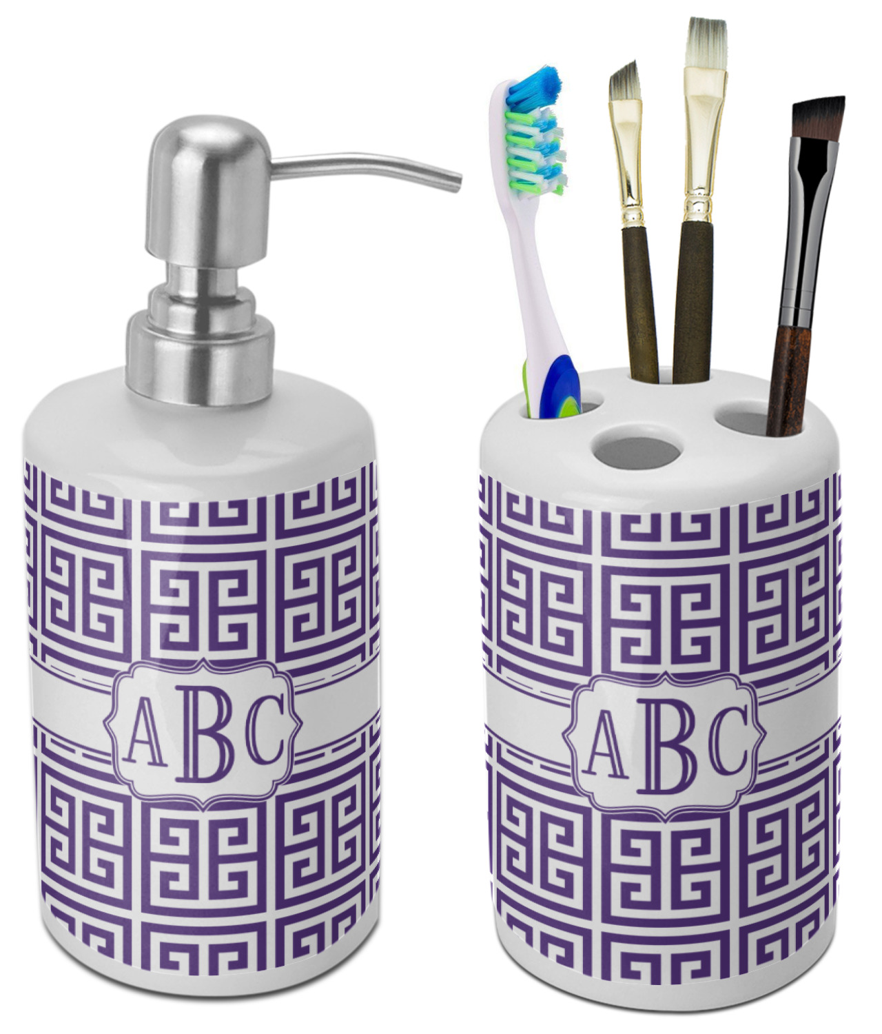 Greek Key Ceramic Bathroom Accessories Set (Personalized) YouCustomizeIt