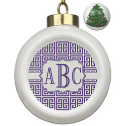 Greek Key Ceramic Ball Ornament - Christmas Tree (Personalized)