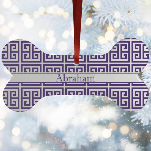 Custom Greek Key Ceramic Dog Ornament w/ Monograms