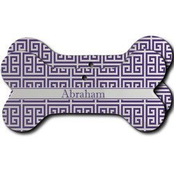 Greek Key Ceramic Dog Ornament - Front & Back w/ Monogram